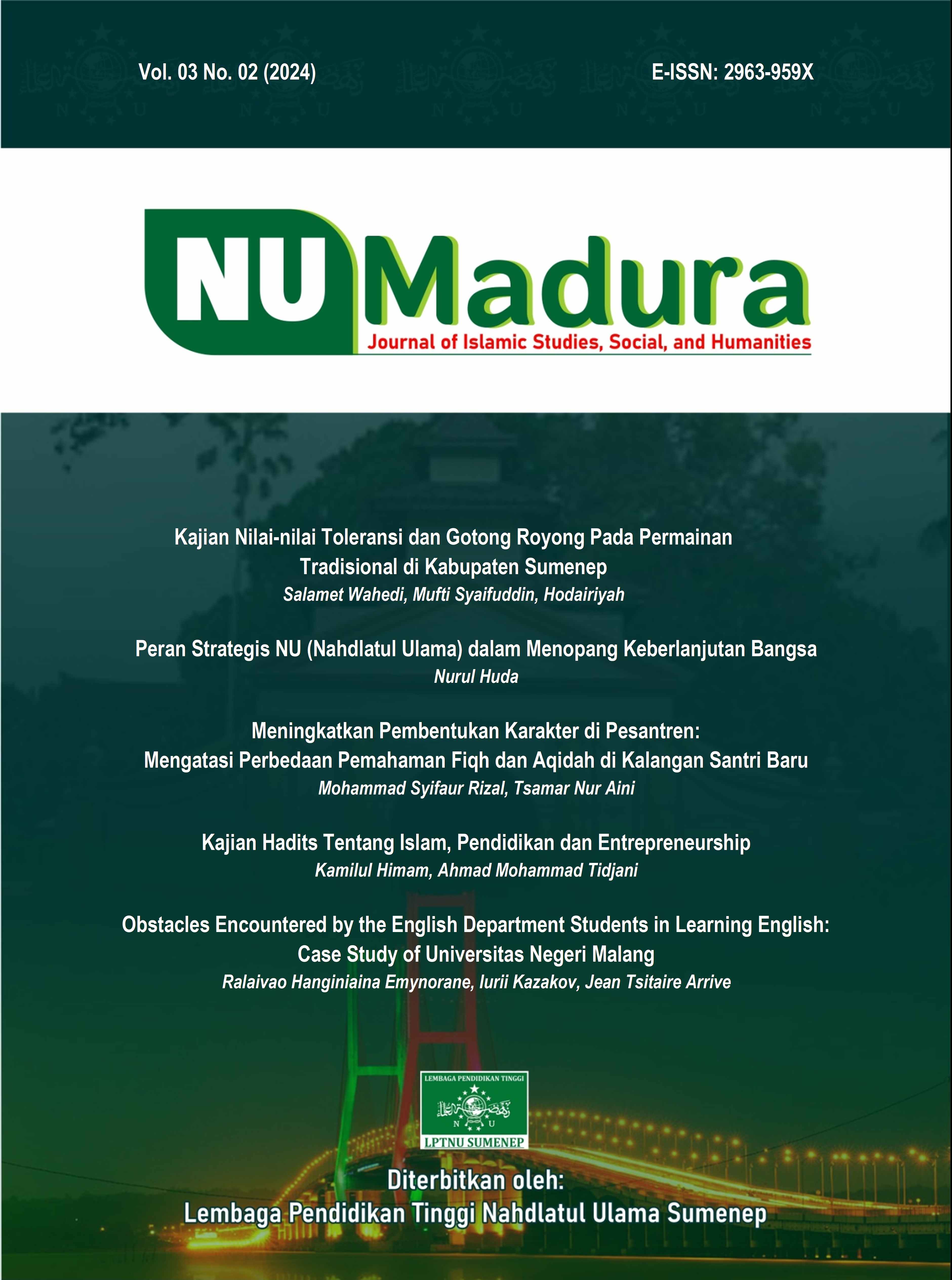 					View Vol. 3 No. 2 (2024): NUMADURA: Journal of Islamic Studis, Social and Humanities
				